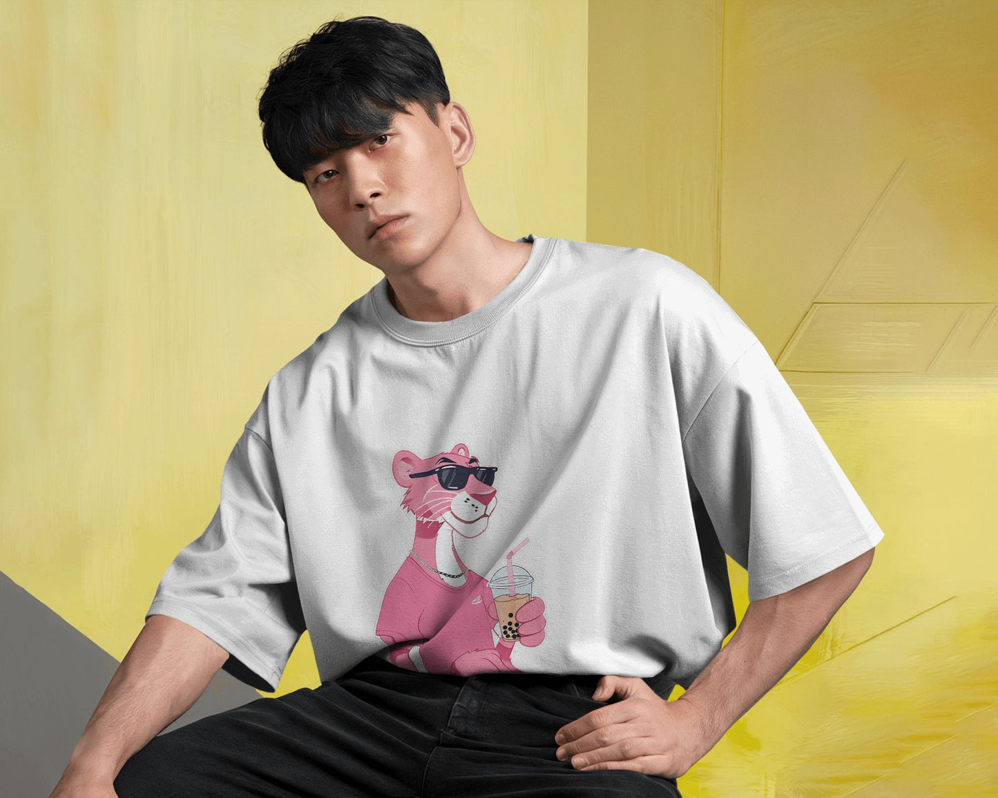 AVIKA- Unisex Front Printed Pink Panther Over Sized T-shirt